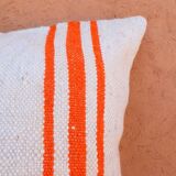 Orange and white striped handmade wool cushion