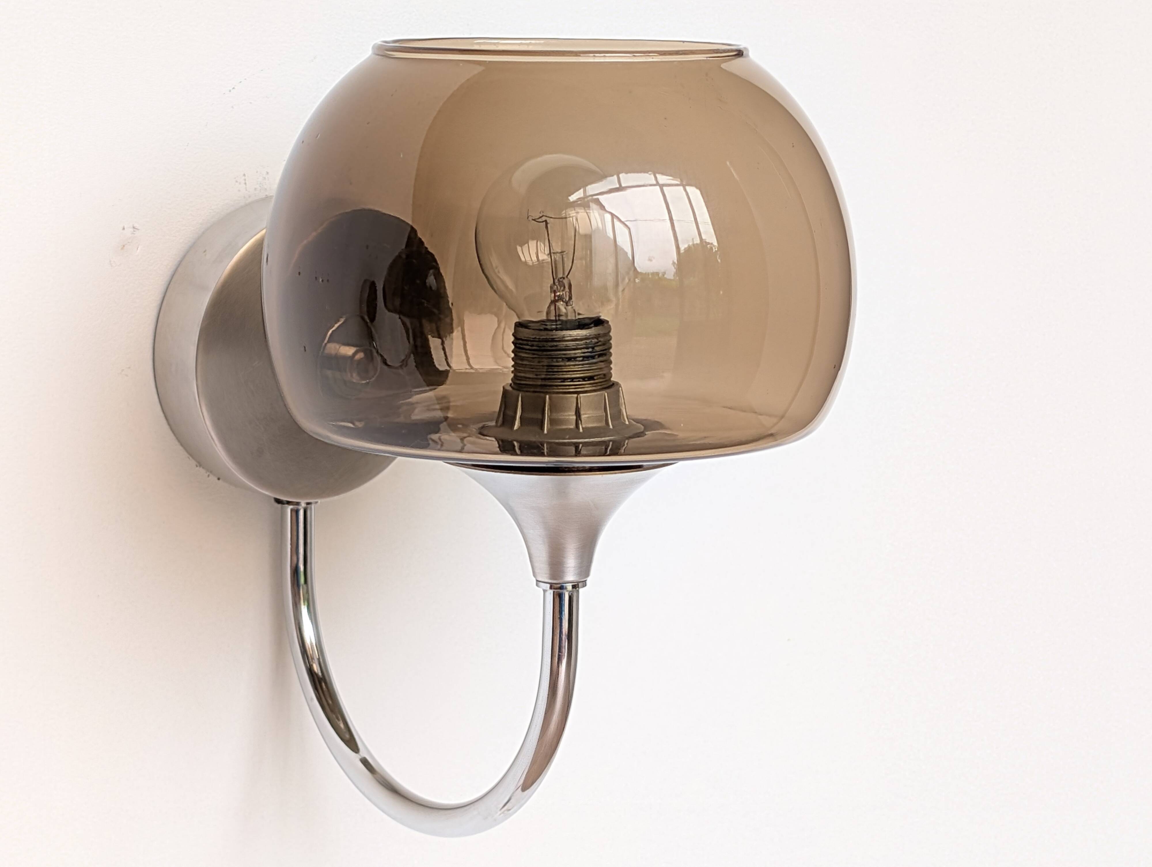 Pair of chrome and glass wall lights