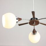 Lustre italien en chrome et opaline du milieu du siècle