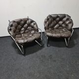 Pair of chrome and leather vintage chairs