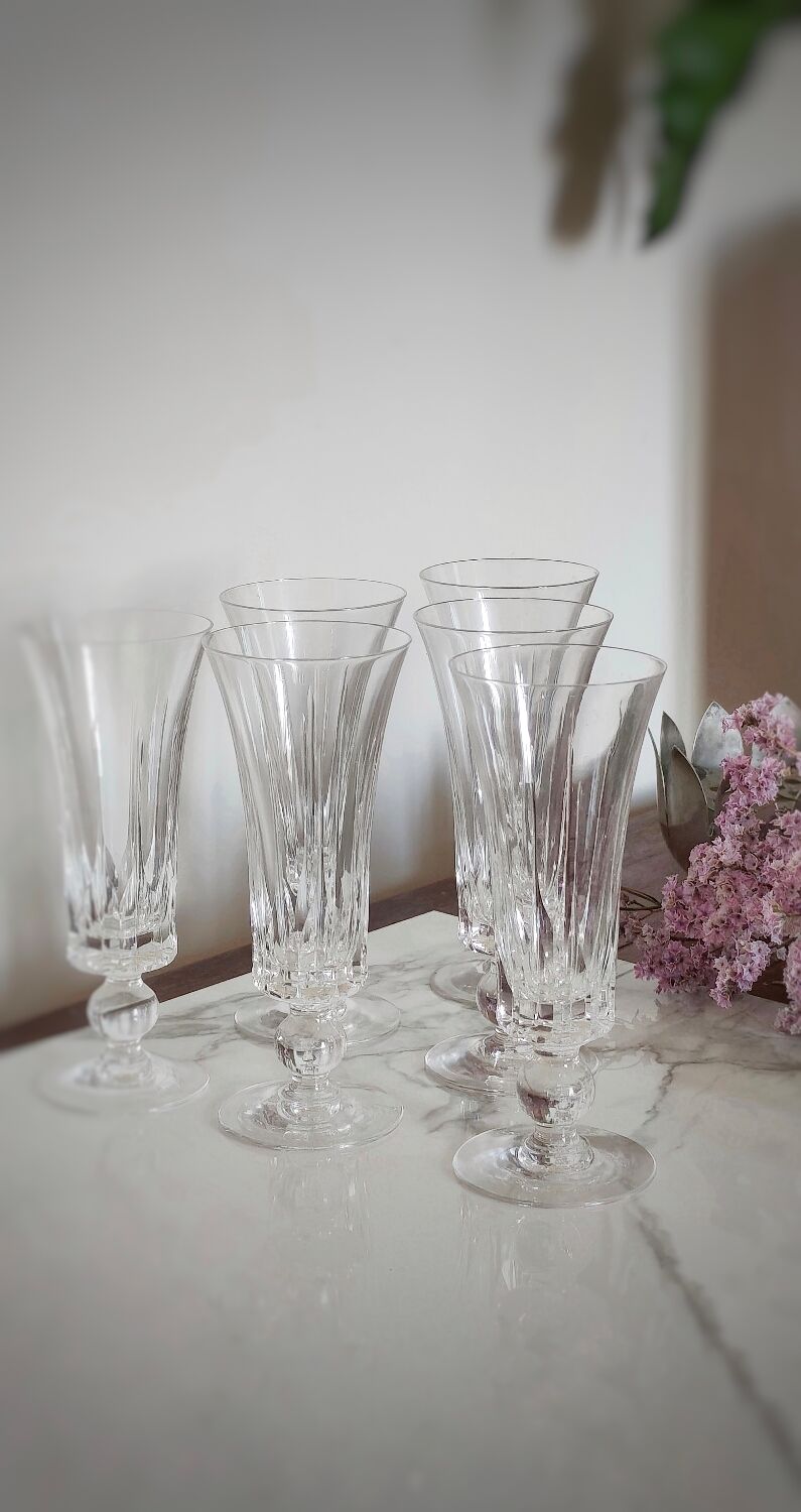 Set of 6 Sèvres crystal champagne flutes
