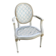 White and blue caned medallion armchair Louis XVI