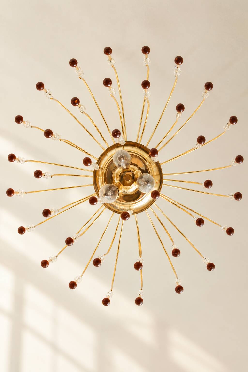 Vintage chandelier with amber pendants, Murano style.