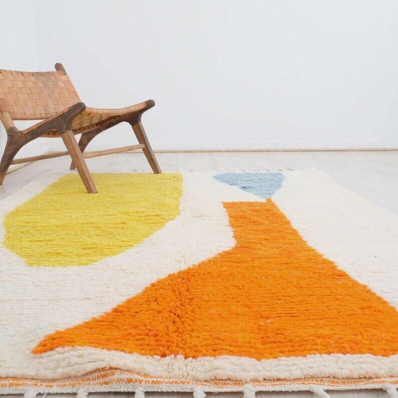 Handwoven Berber rug with traditional coloured patterns, size 1.4/2.6 m.
