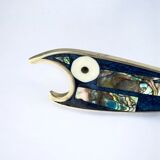 Fish bottle opener, abalone shell & alpaca, Mexico, 1980s