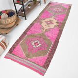 Pink Brown Vintage Runner Rug 94x299Cm