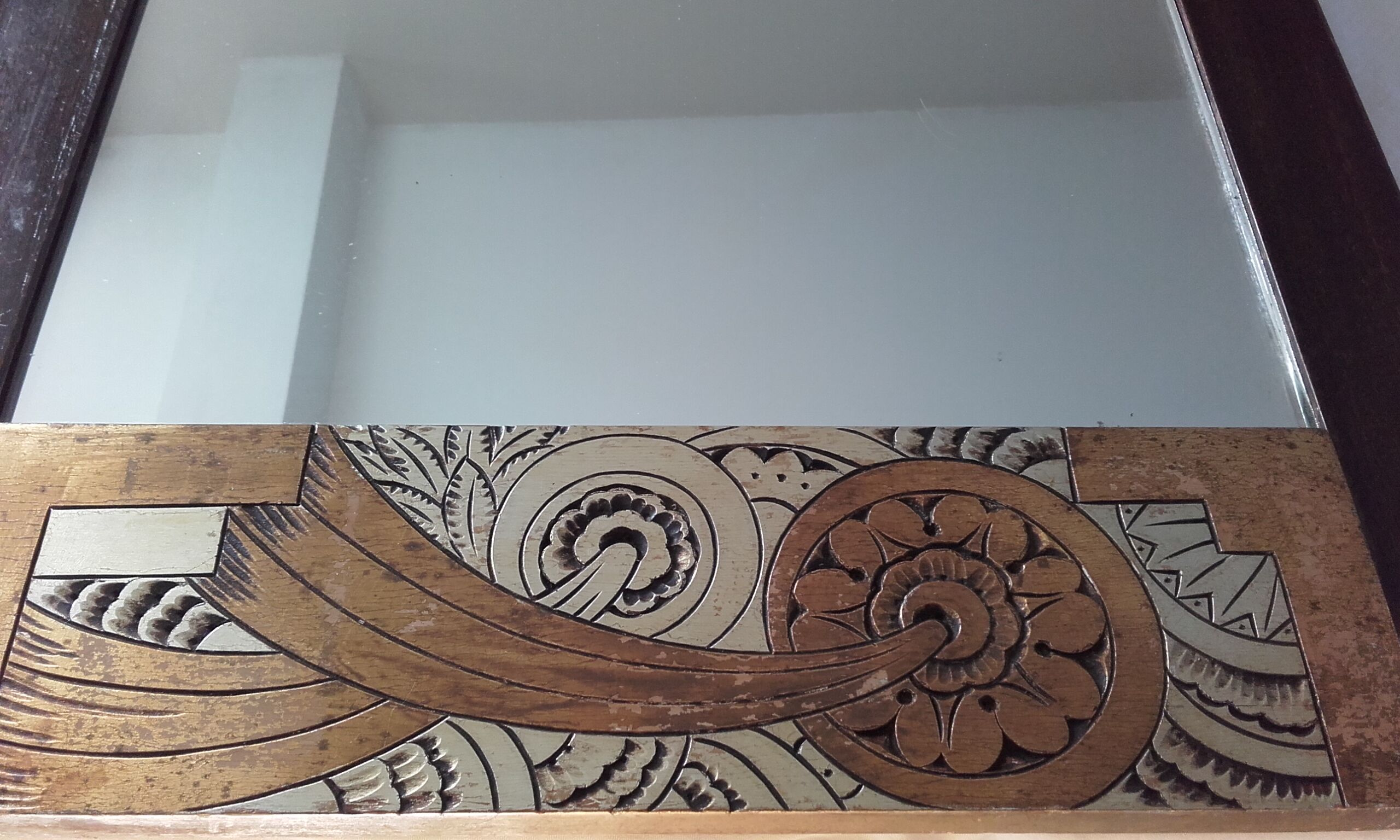 Miroir art deco sculpte & décor bois dore  94.5x52cm