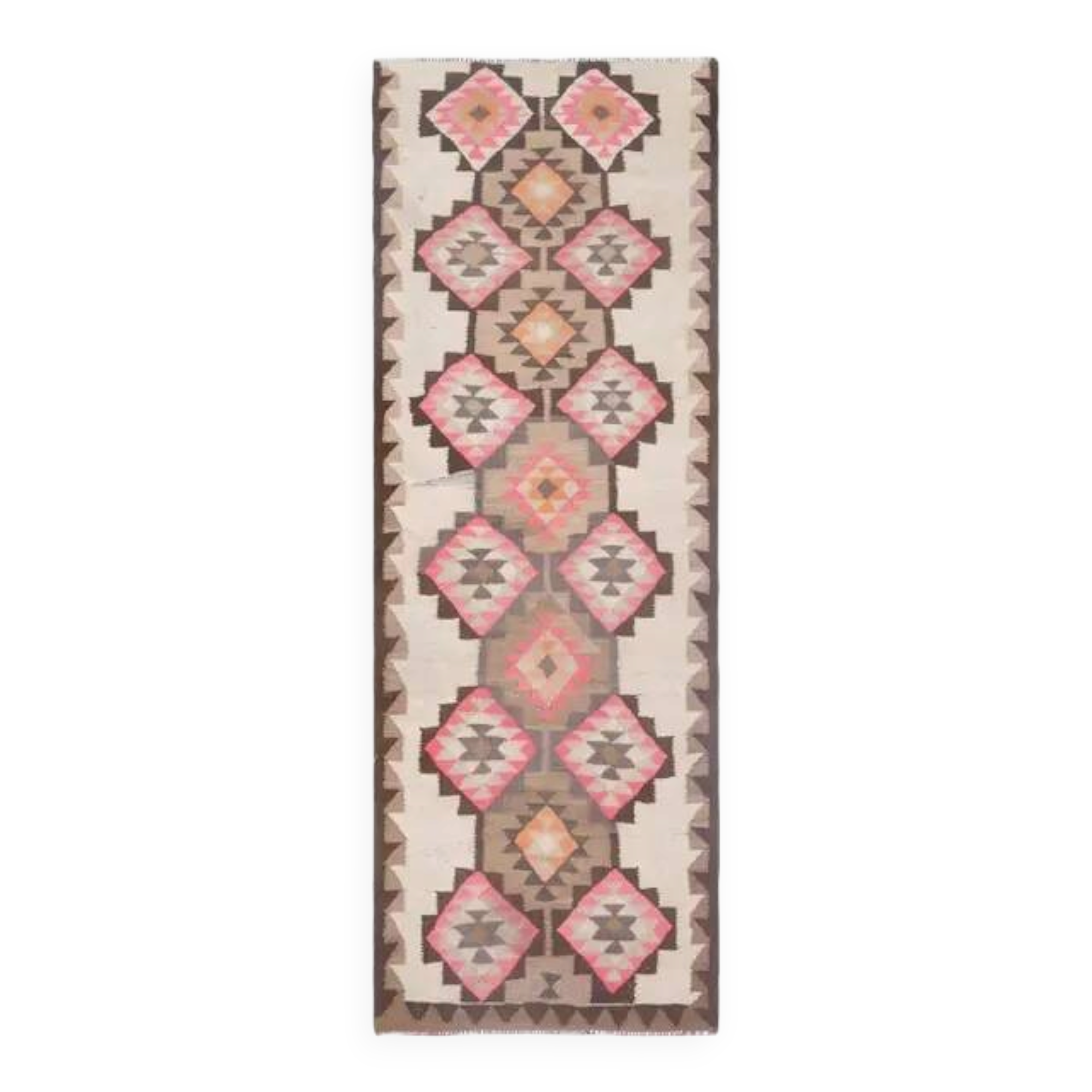 1970s Turkish Oushak Handmade Wool Cotton Pink Runner Rug 92x267