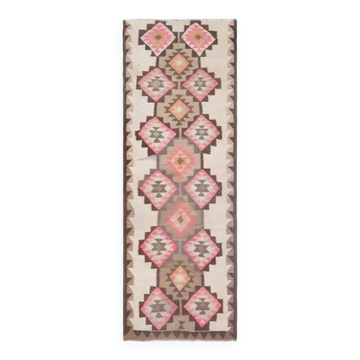 Tapis couloir en laine et coton fait main Oushak turc des années 1970, 92x267.