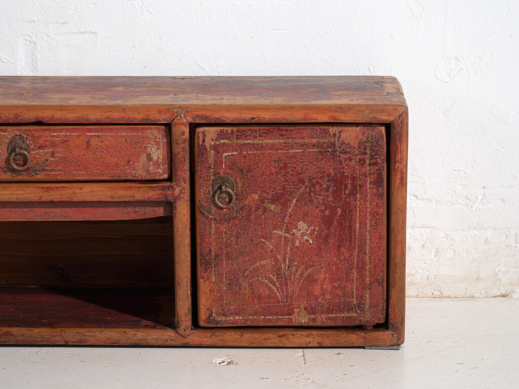 Old low cabinet painted in pine wood – China, around 1930