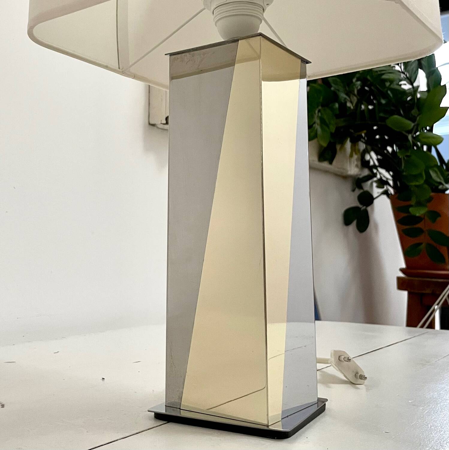 Chrome and gold metal lamp