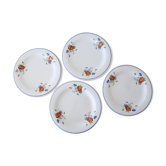 Set of 4 dessert plates of Salins, Poppy pattern, opaceline, vintage