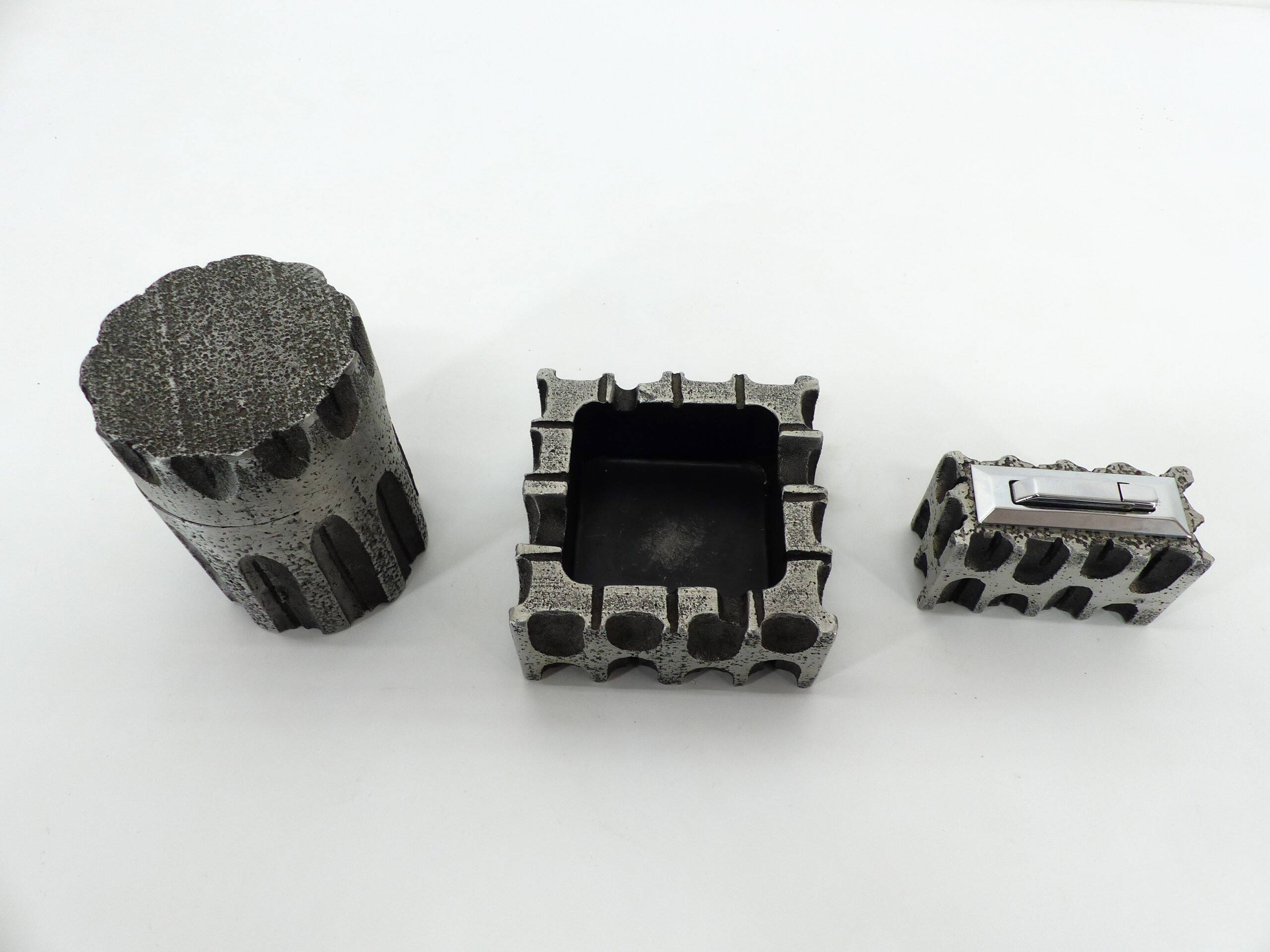 Set de fumeur brutaliste en aluminium Casper Studioguss 1970