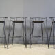 Tabourets de bar vintage en fer forgé et rotin, ensemble de 4 - années 1970
