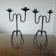 Pair of black wrought iron brutalist candlesticks 50s 60s