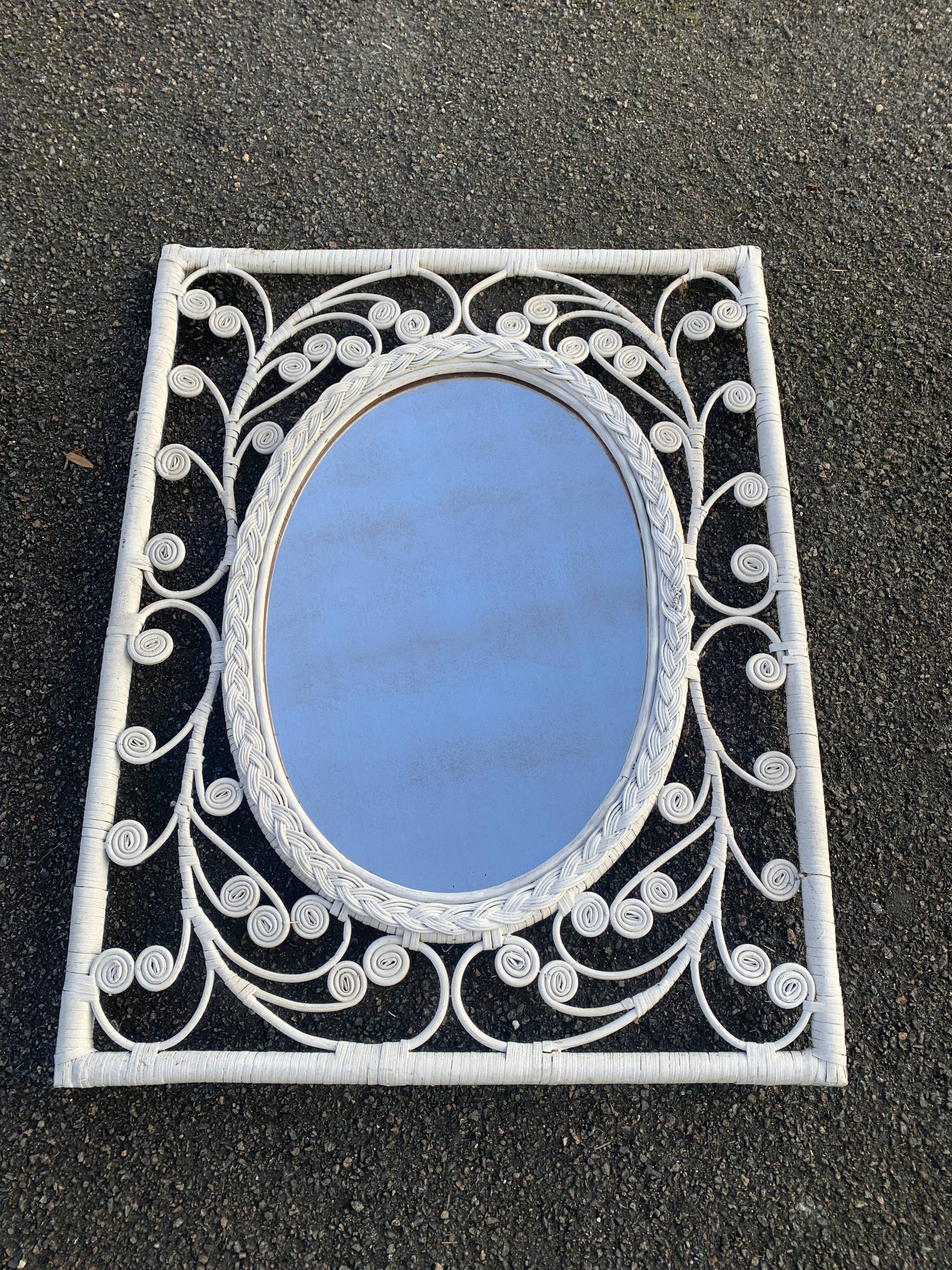 large white rattan mirror 77 x 60