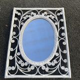 large white rattan mirror 77 x 60