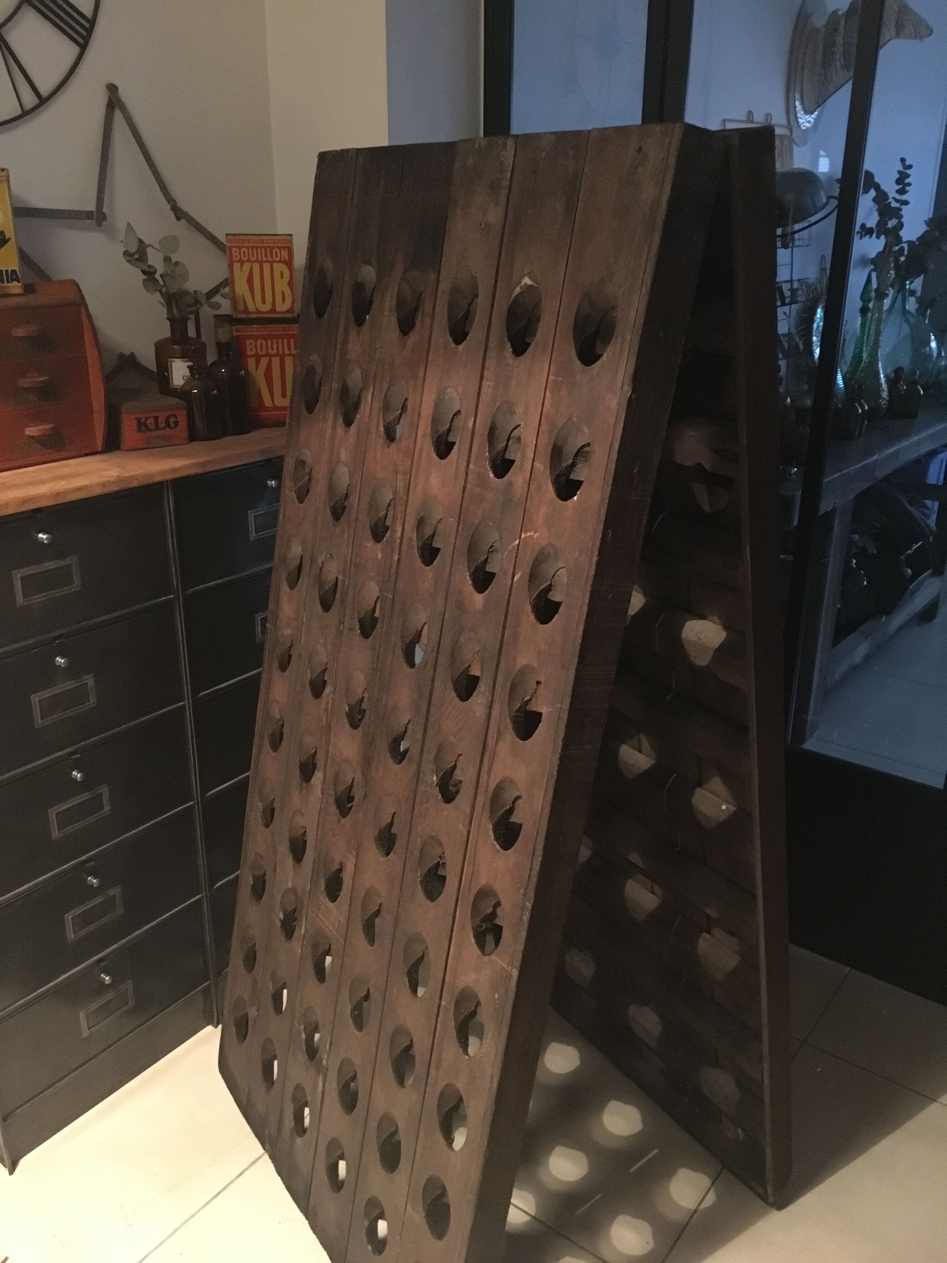 Porte bouteilles champagne en bois ancien