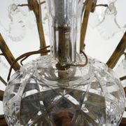 Old chandelier, suspension, old luminaire with 10 branches, brass and glass. 50s