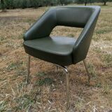 Vintage conference armchair in green skai Roset SNA