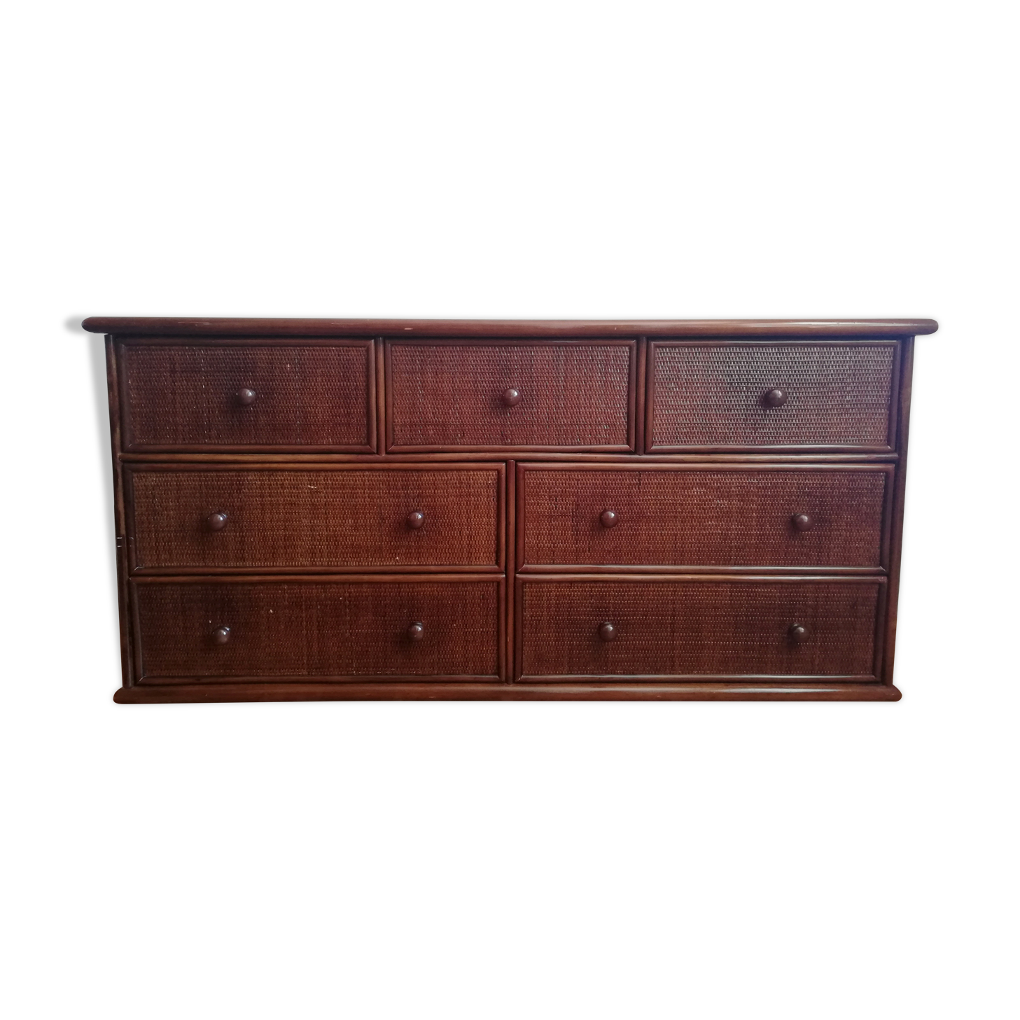 Chest of drawers braided rattan and wood