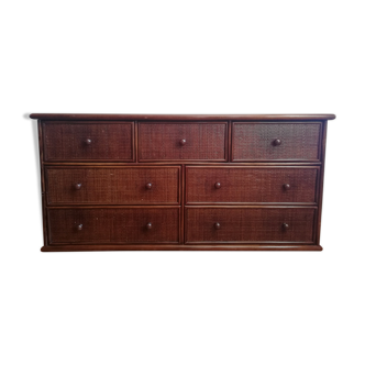 Chest of drawers braided rattan and wood