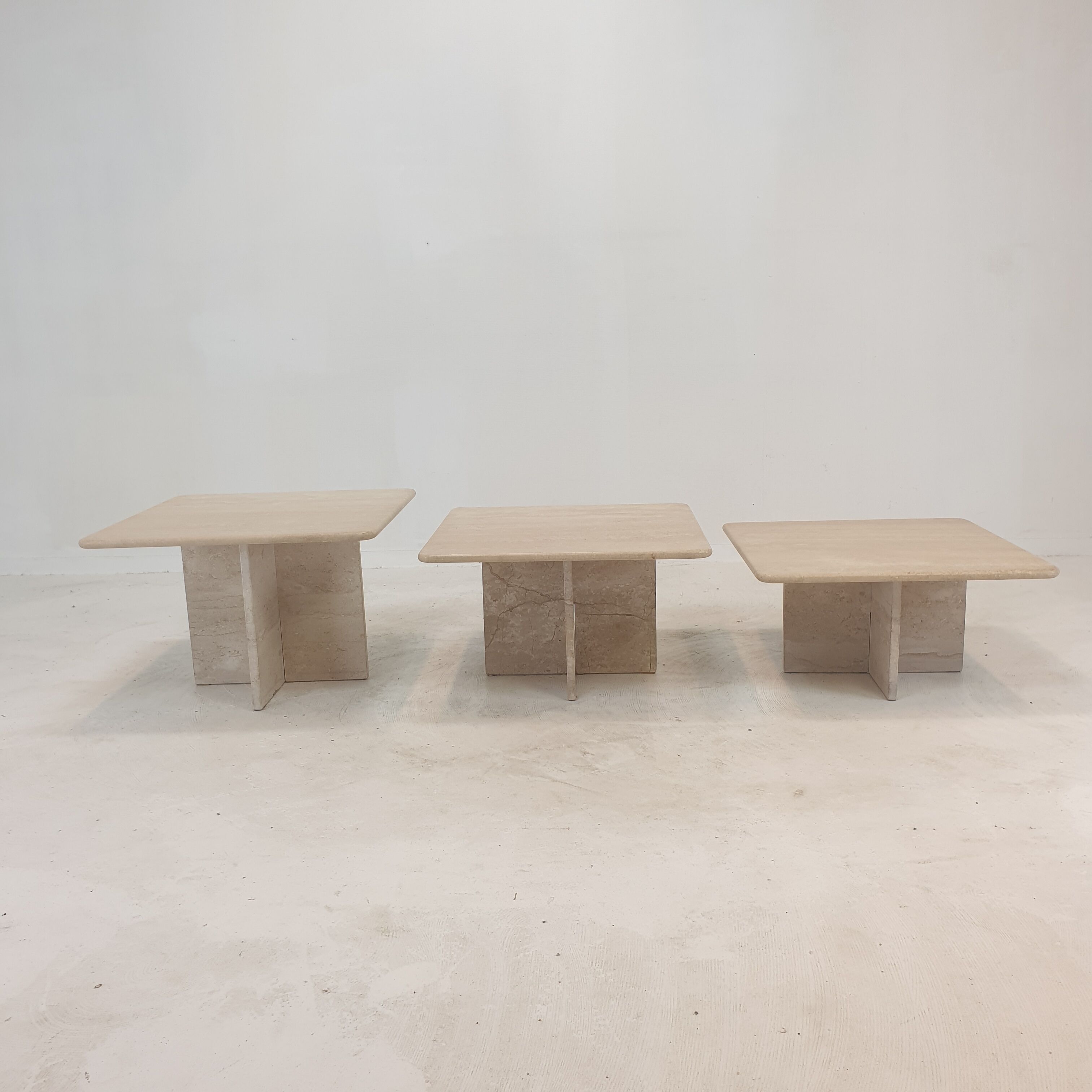 Set of 3 italian travertine coffee or side tables, 1980s
