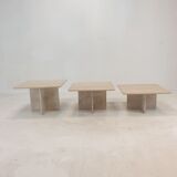 Set of 3 italian travertine coffee or side tables, 1980s