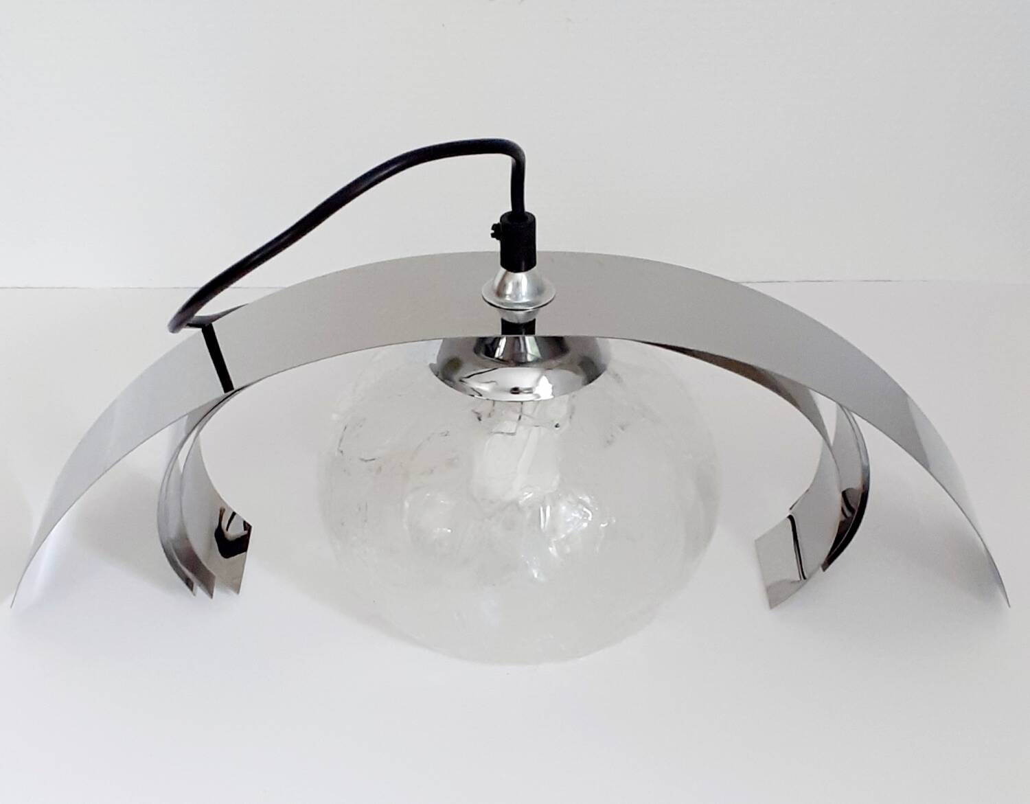 70's chrome metal/glass chandelier