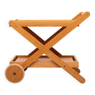 Serving Trolley solid pine with wheels 1960s Finland
