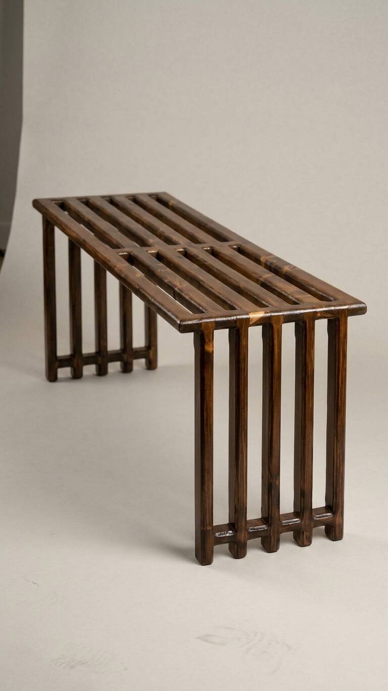 Interior slatted bench in fir - brutalist style, 1960s