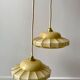 Pair of suspensions in opaline glass cream and silver border art deco 30s