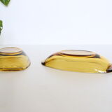 Amber glass rectangular raviers, Vereco, vintage