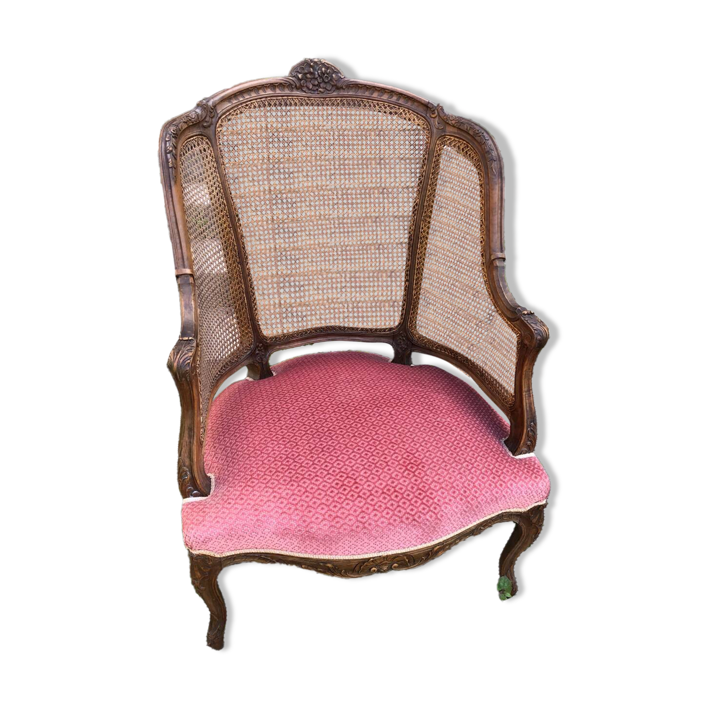 Louis XV style walnut and cane armchair