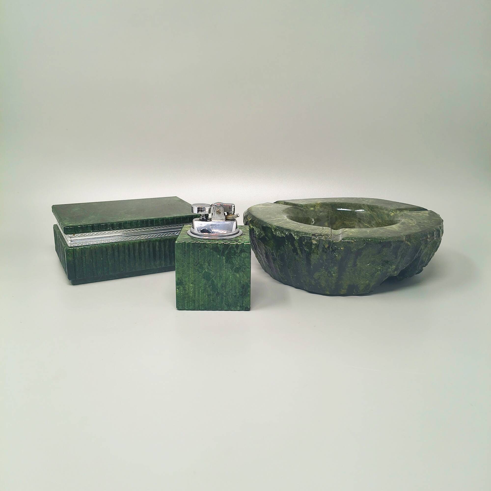 1960s Alabaster Green Smoking Set by Romano Bianchi, Handmade