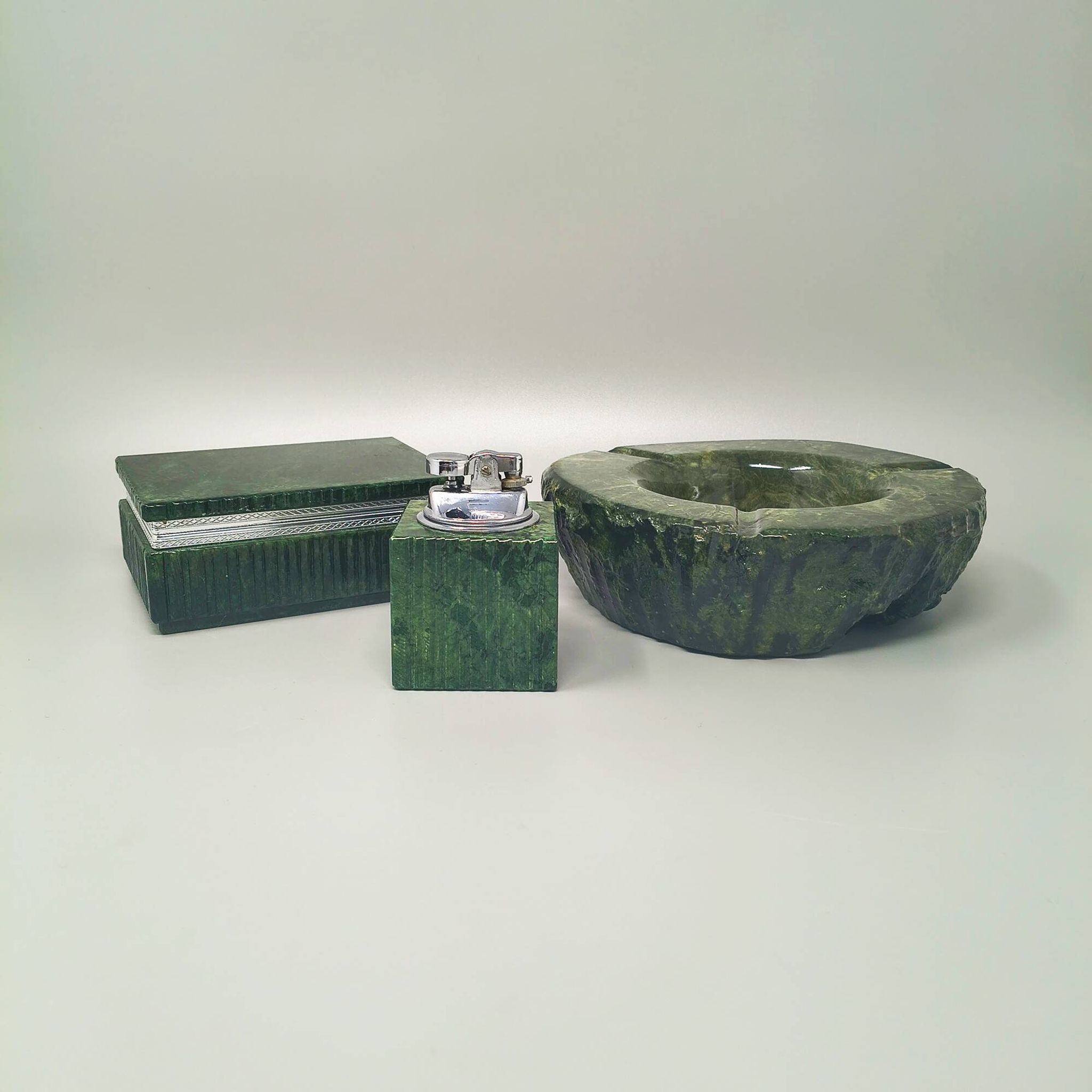 1960s Alabaster Green Smoking Set by Romano Bianchi, Handmade