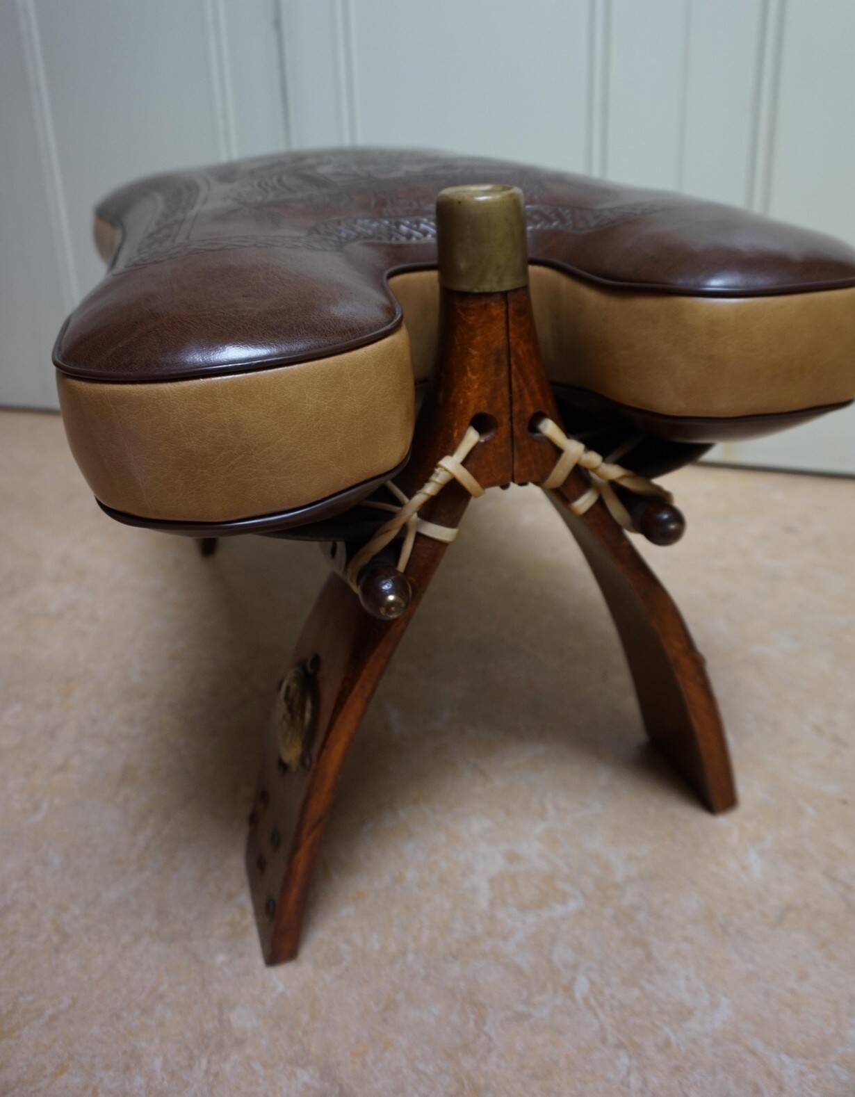 Brutalist Bedouin Camel Saddle Stool Ottoman in leather,1970s