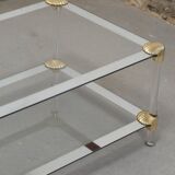 Coffee table, glass living room table with two tops decorated with golden shells, 1970s