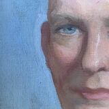 Vintage Oil On Canvas Men Portrait Signed, Small, 1950s