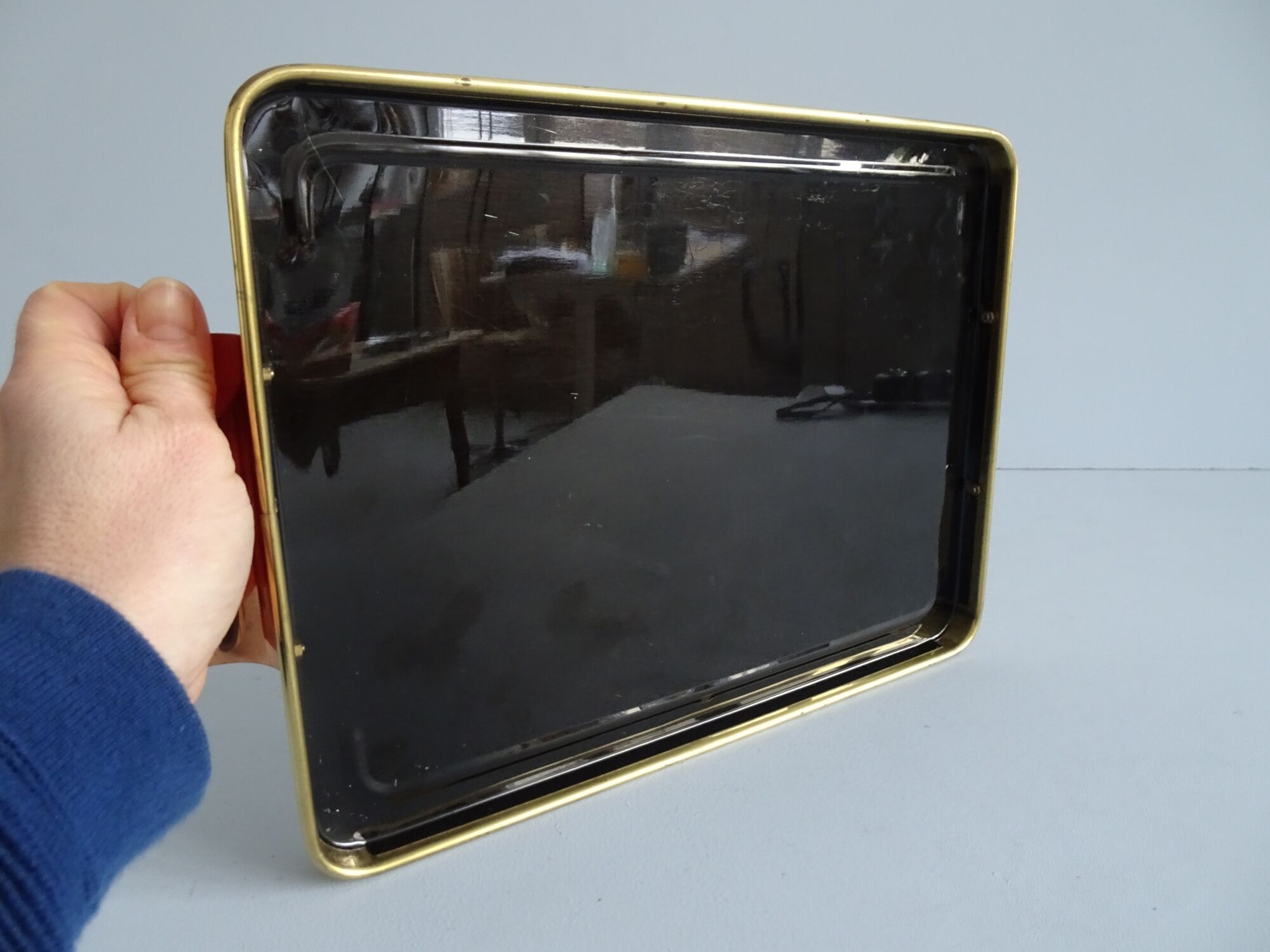 Mirror tray with diamond pattern made of brass and copper, 50