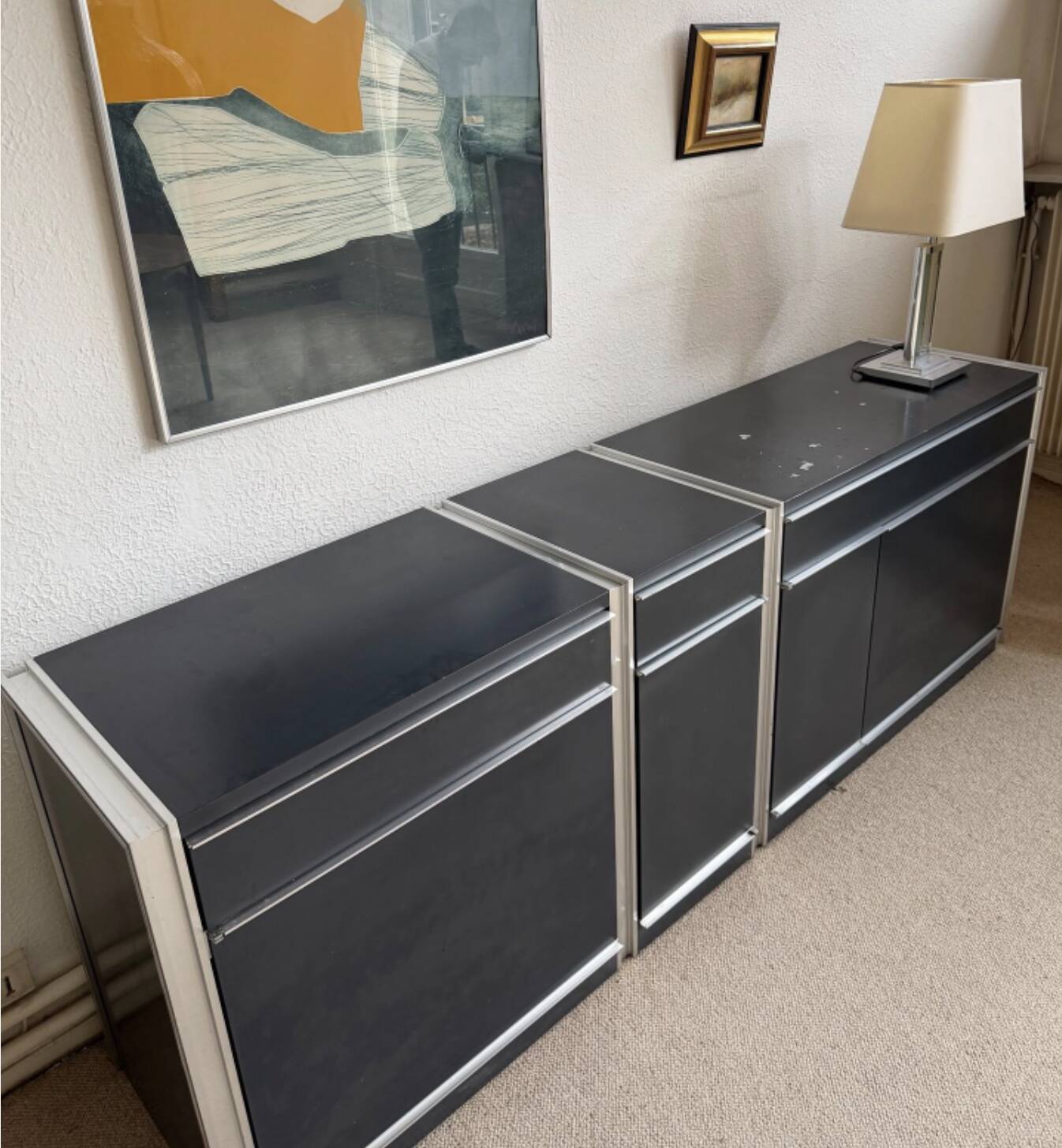 Enfilade métal chromé acier argenté Ligne Roset Vintage