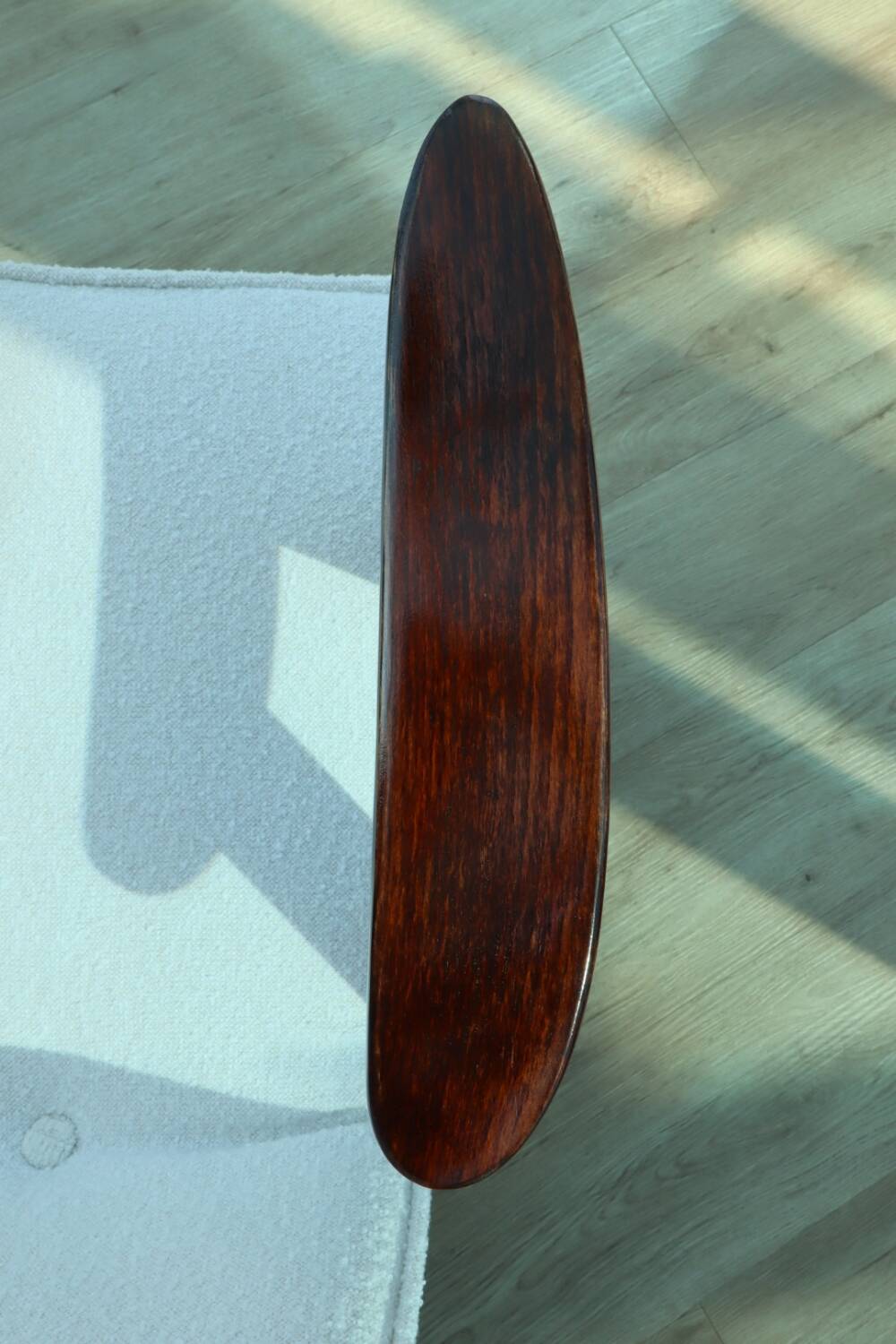 Scandinavian armchair snow white boucle dark walnut wood colour design by Chierowski 366 model