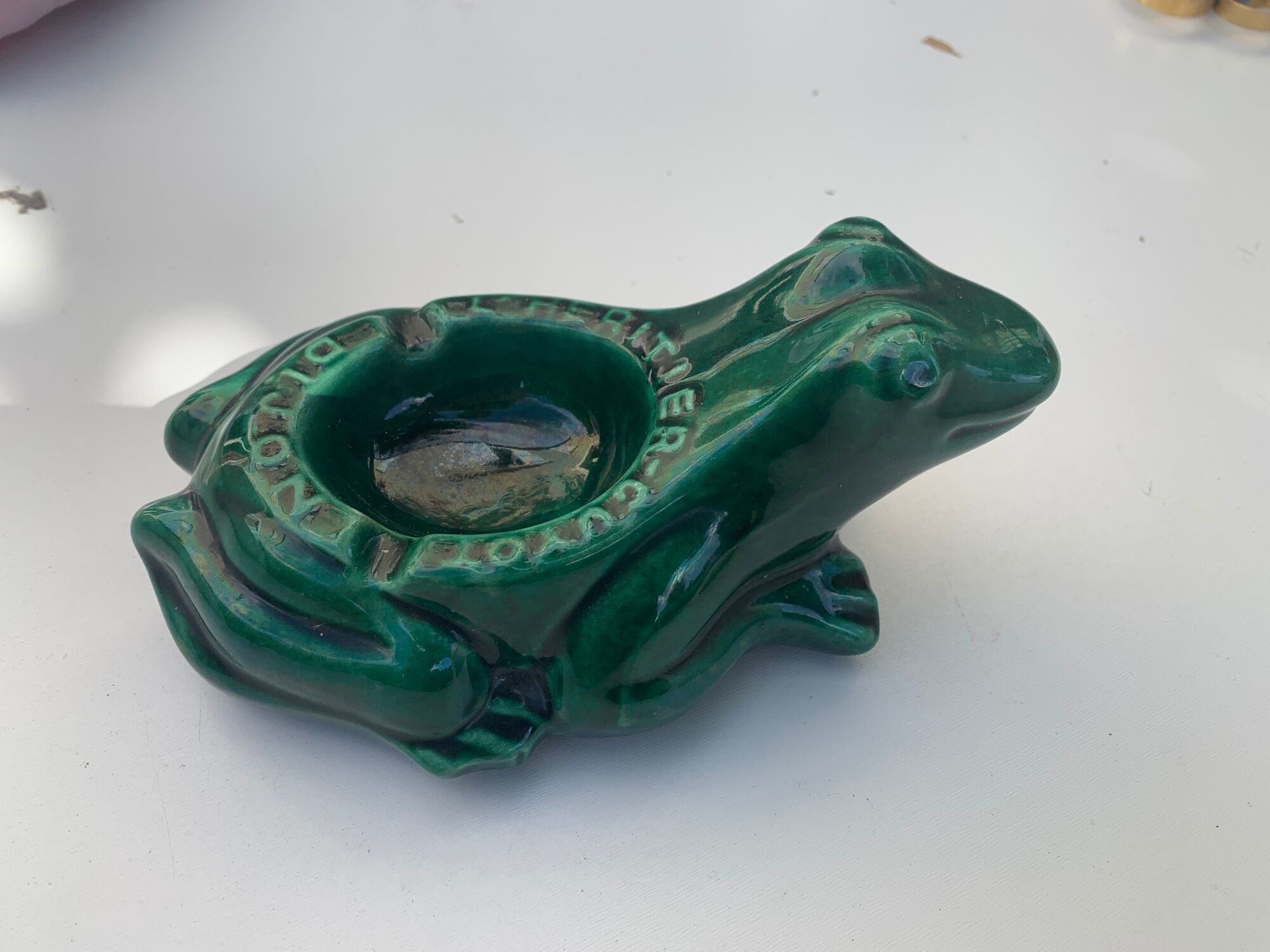 Advertising ashtray l'héritier-Guyot Dijon in vintage and collector's green enamelled ceramic