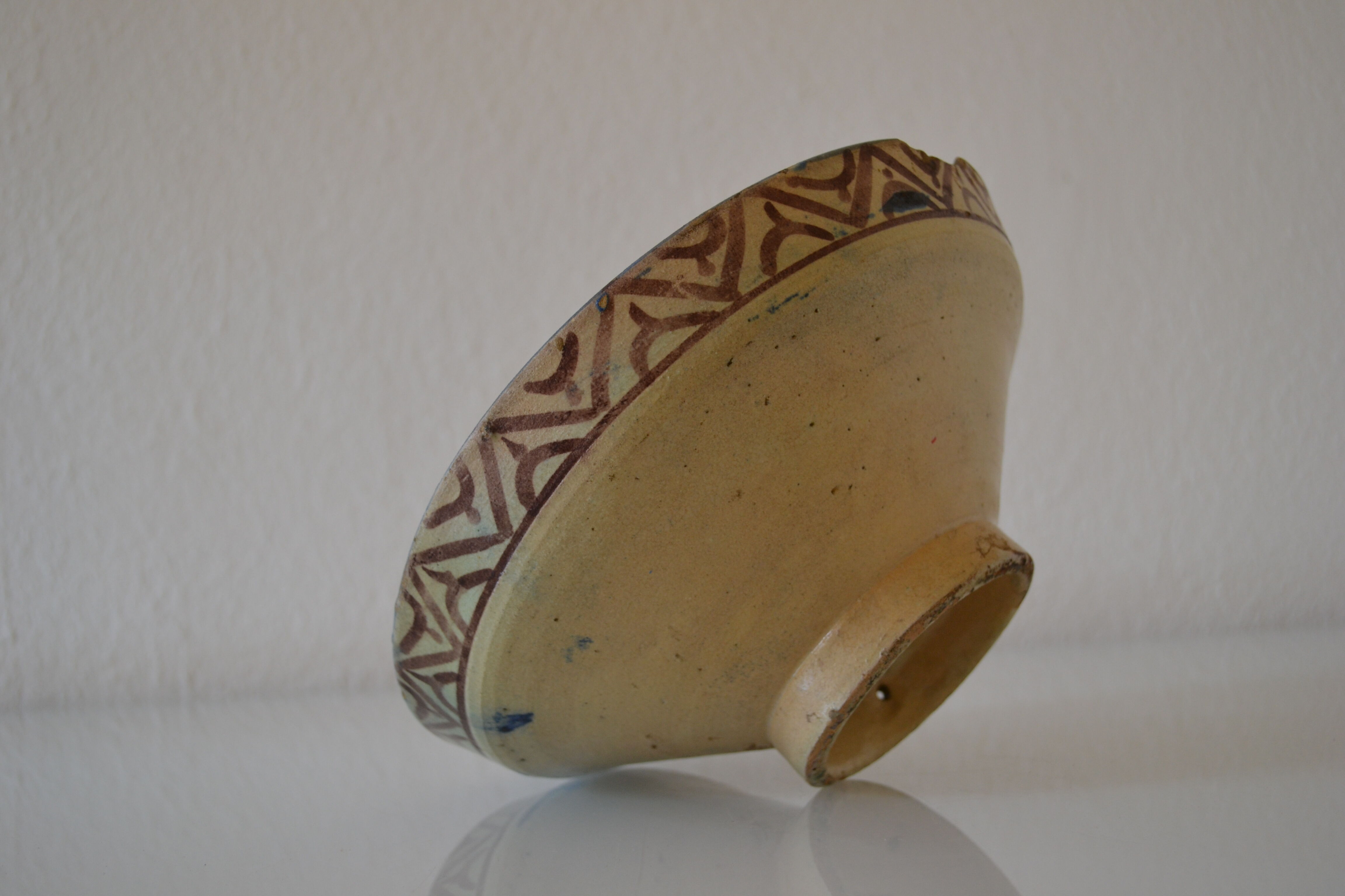 Ancient berbere ceramic dish signed north africa