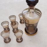 Service à liqueur ancien verre brun liseré doré