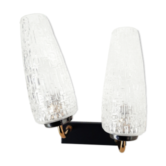 Double wall lamp, black and gold metal, with chandelier flute