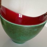 Leon elchinger soufflenheim - panier à fruits céramique rouge vert & anse
