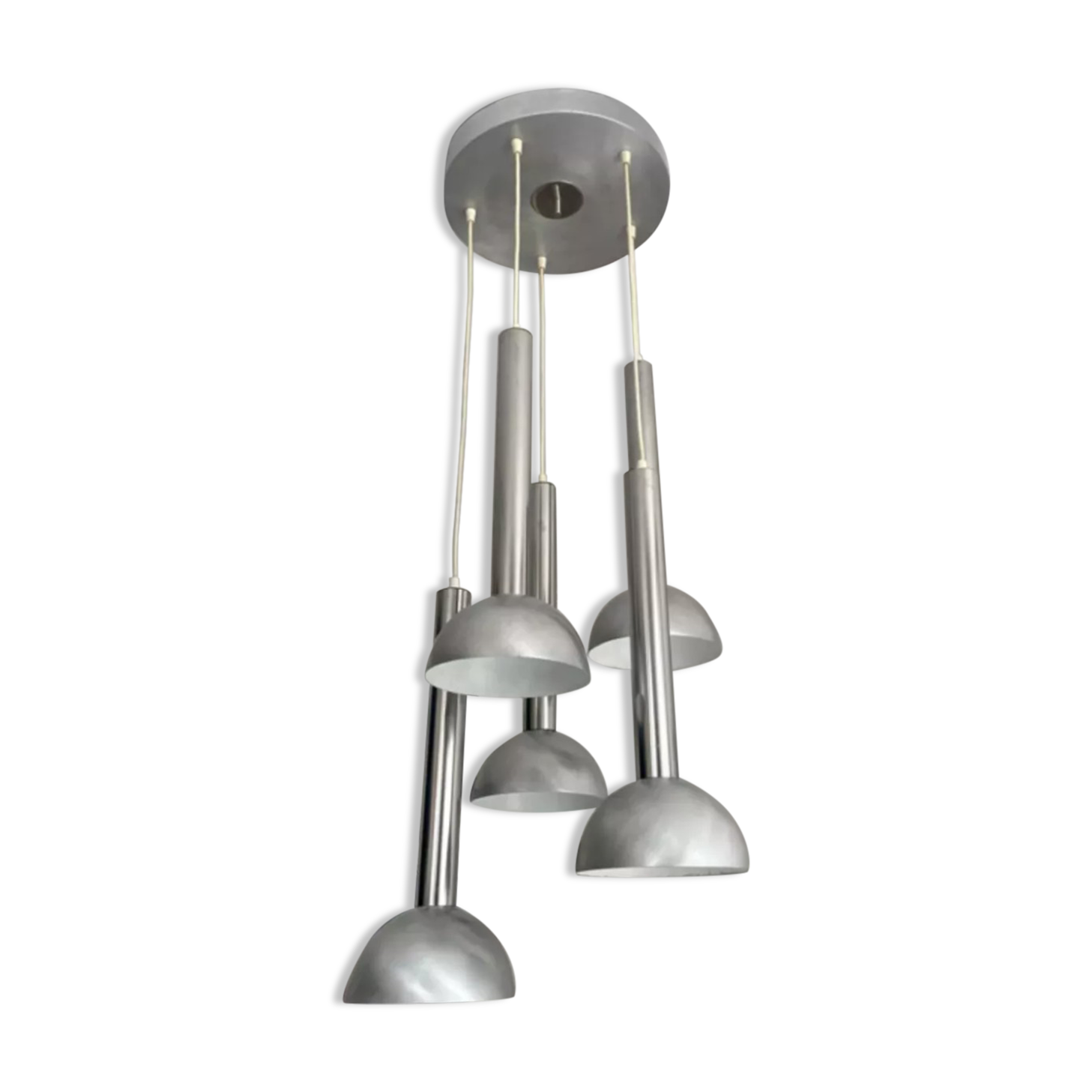 Vintage pendant lamp, chromed and brushed metal, France 1970