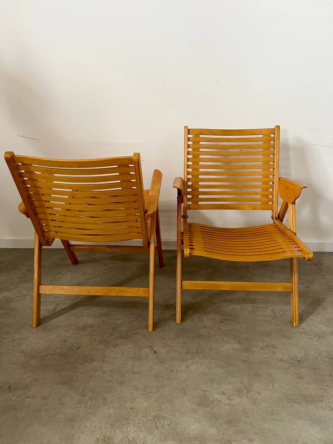 Lot 2 folding armchairs "Rex lounge" design Niko KRALJ bent beech 60s vintage