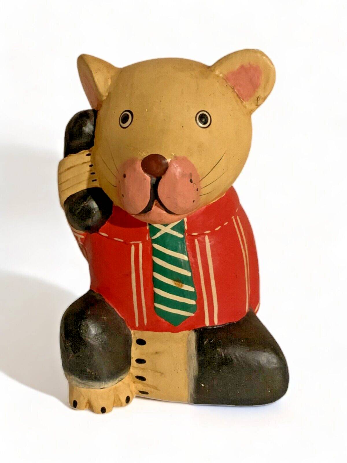 Bear 1985 light wood 17cm hand painted telephone deco toy old vintage statuette